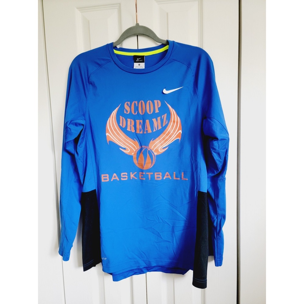 Nike Men's M Scoop Dreamz Basketball Top L/S Blue Orange *Loose Swoosh* Dri Fit